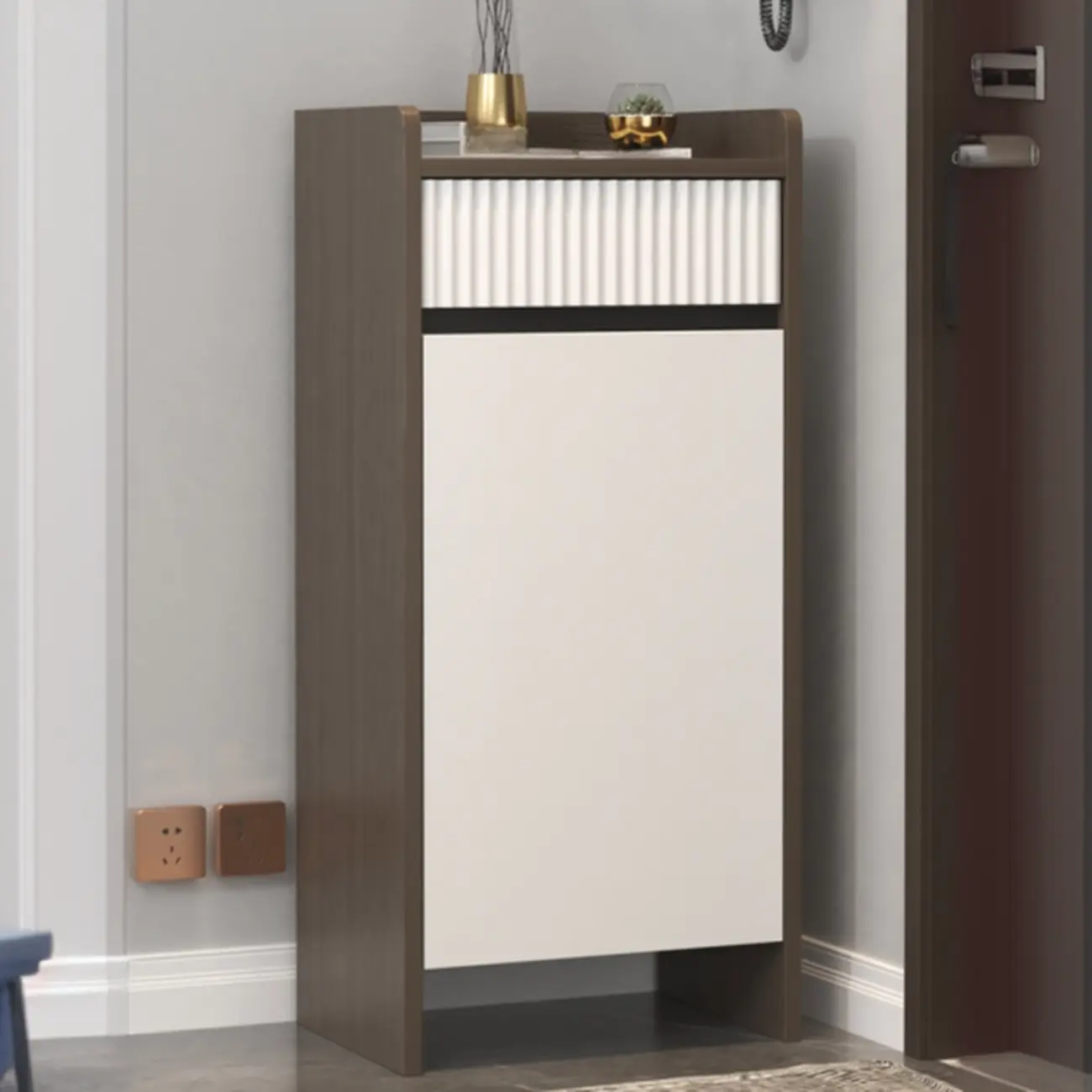 Modern Wood Shoe Cabinet with Drawer and Shelves