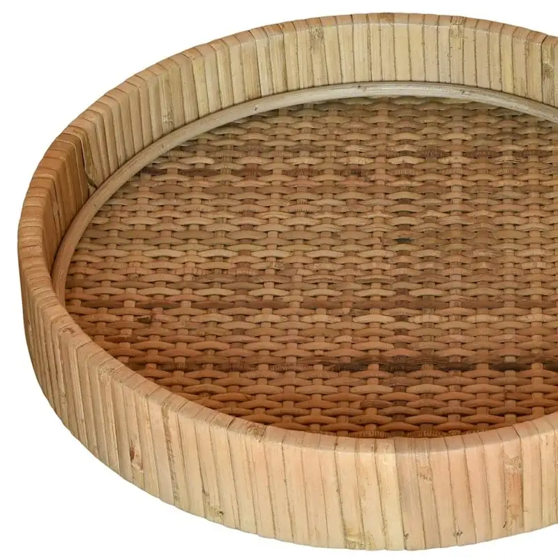 HomeRoots 12  Natural Round Bamboo Handmade Serving Tray