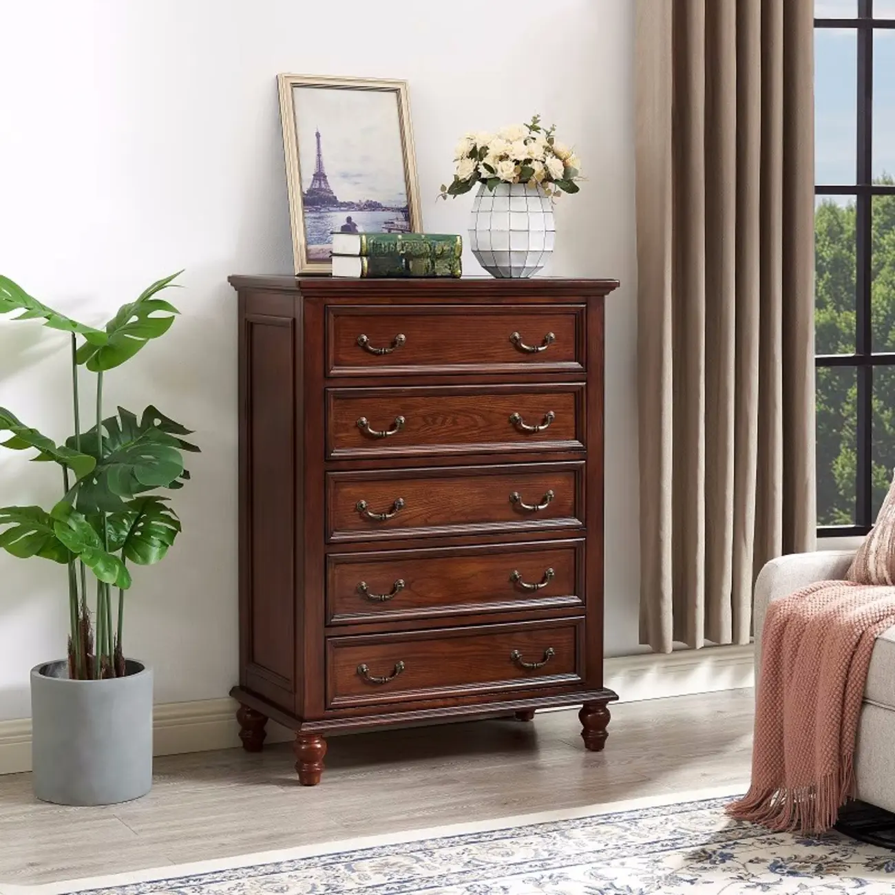 Traditional Brown Bronze Handle Wood 7-Drawer Dresser