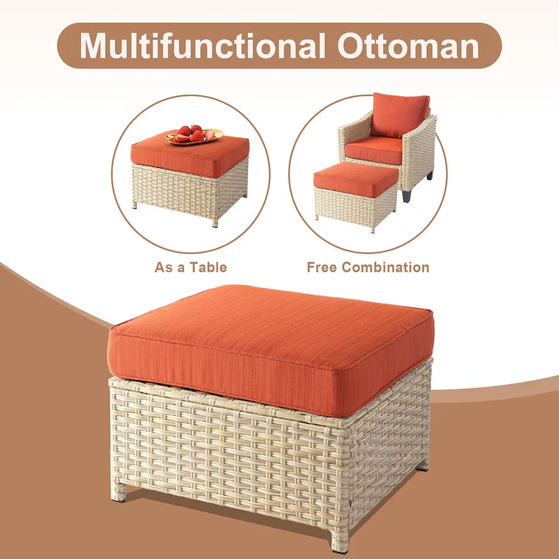 HOOOWOOO 8-piece Patio Wicker Rattan Conversation Set with Multifunctional Fire Pit Table