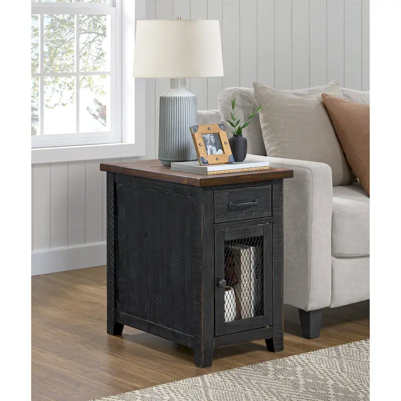 Rustic Solid Wood Chairside End Table with Hidden Charging Station