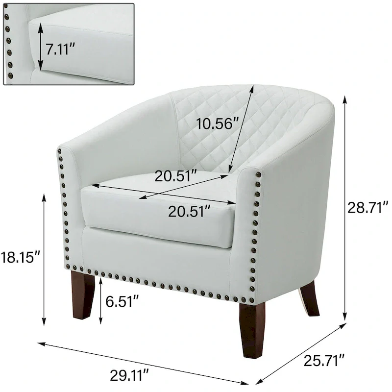 Barrel Accent Chair PU Leather with Nailhead Trim