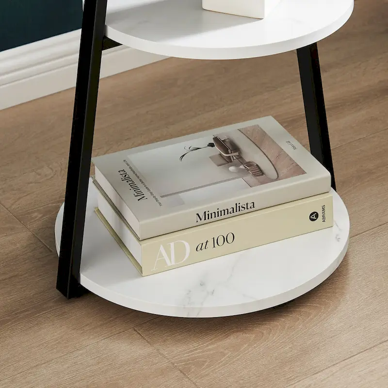 Skylar Round 3-Tier Side Accent Table with Raised Lip Edge Tabletop and Midcentury Modern Metal Asymmetric Pedestal Legs