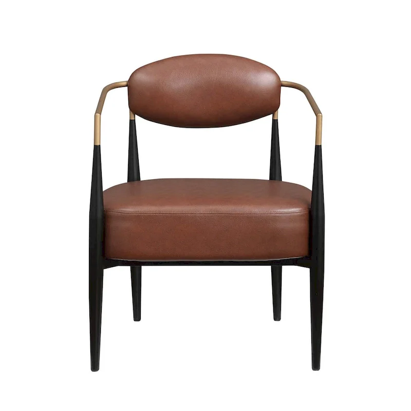 Mid-Century Armchair - Velvet/Faux Leather, Iron Frame, 24W x 30.5H, Single Seat, 330 lbs Capacity
