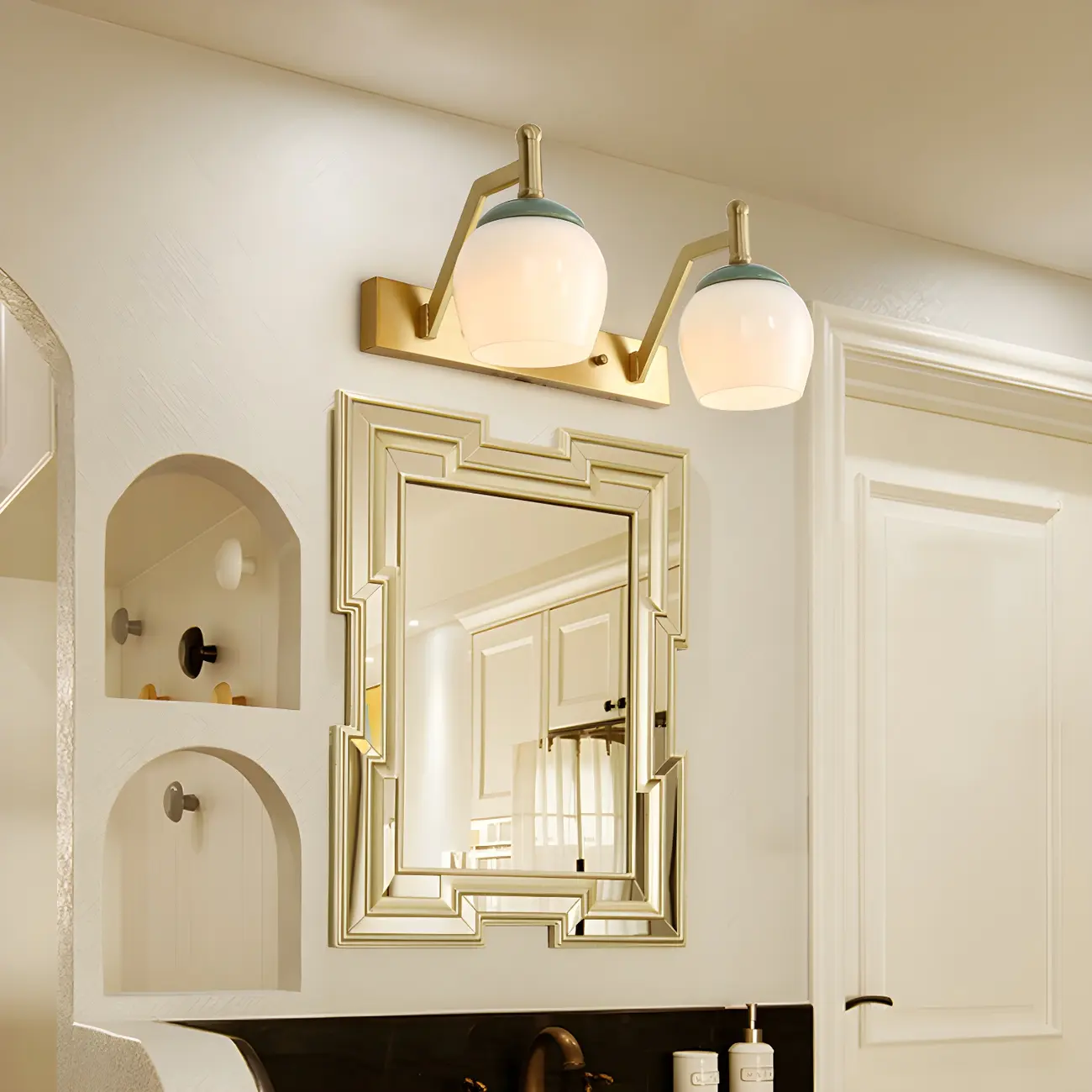 Traditional Brass Vanity Sconce with Frosted Glass for Bathroom