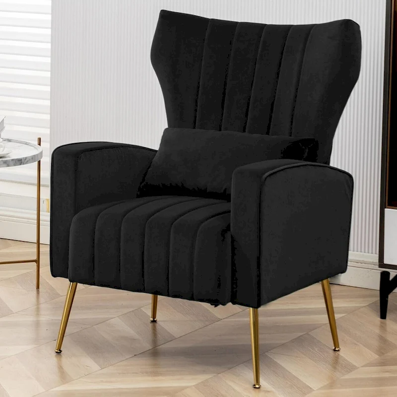 HOMYKA Accent Chair Upholstered Velvet Wingback Armchair with Pillows