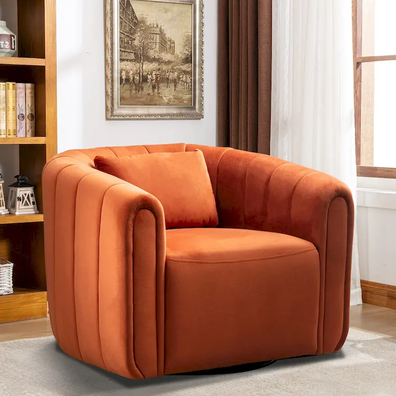 Oversize Velvet Swivel 360 Rotation Barrel Comfy Round Armchair With Plump Pillow Suitable For Living Room Bedroom