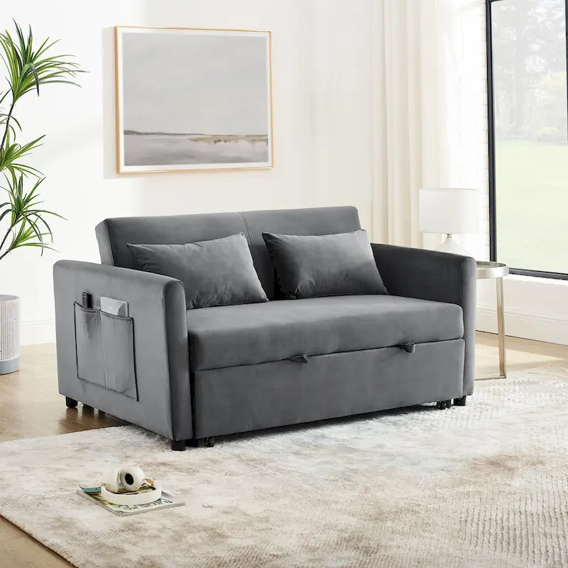 Convertible Sofa Bed, 3-In-1 Versatile Velvet Double Sofa With Pullout Bed
