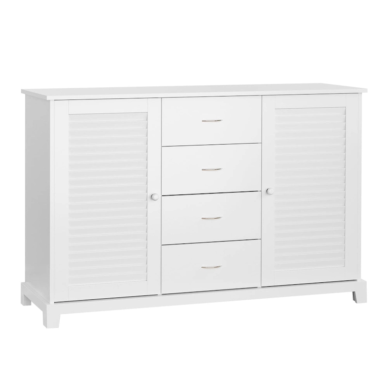HOMCOM 47 Modern Storage Cabinet Buffet Sideboard with Drawers and Louvered Doors- White - 47.25 W x 15.75 D x 31.5 H