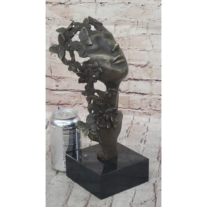 Abstract Surreal Female Bust Face Mask Butterflies Bronze Metal Sculpture Dali