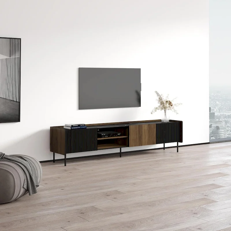 Walnut/Black Modern TV Stand - Up to 85