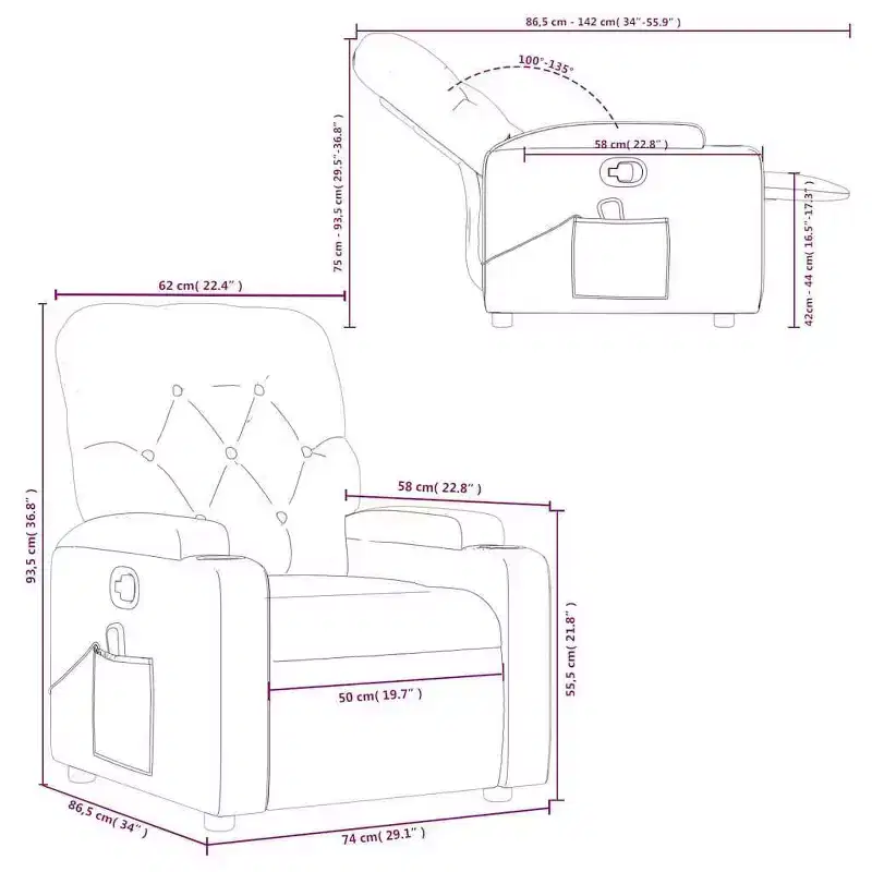 vidaXL Massage Recliner Chair Cream Faux Leather