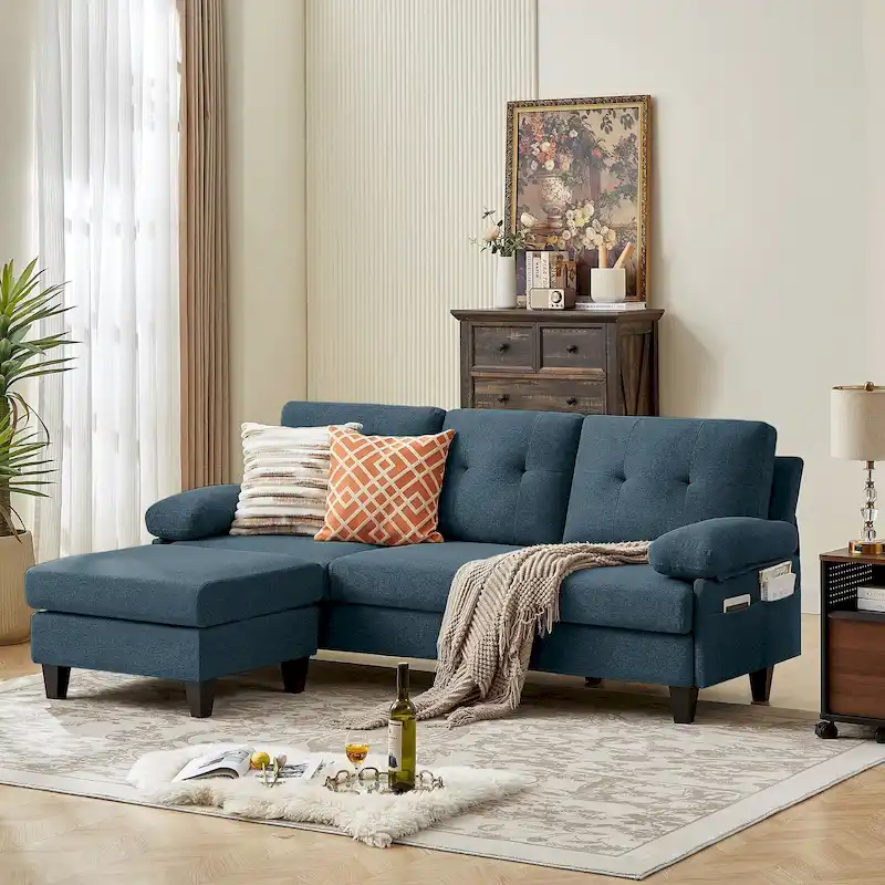 86.22 Wide Sectional Sofa with Ottoman & Side Storage Bags