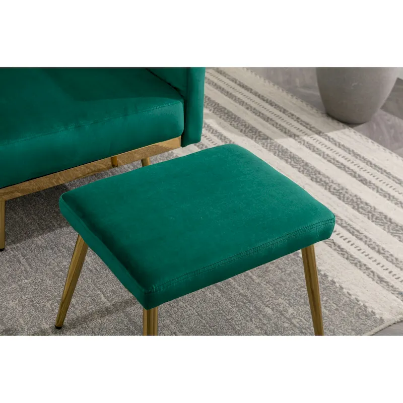 Velvet Accent Chair with Adjustable Armrests and Backrest, Button Tufted Lounge Chair, Single Recliner Armchair with Ottoman