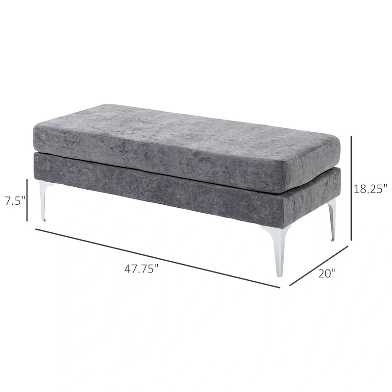 HOMCOM 48 End of Bed Bench, Upholstered Entryway Bench with Double Layer Seat Cushions and Steel Legs, Bedroom Bench, Dark Gray