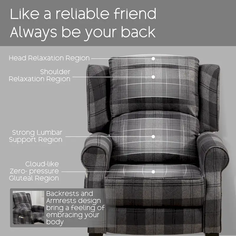 HOMYKA Polyested Upholstered Pushback Recliner Accent Chair Wingback Armchair