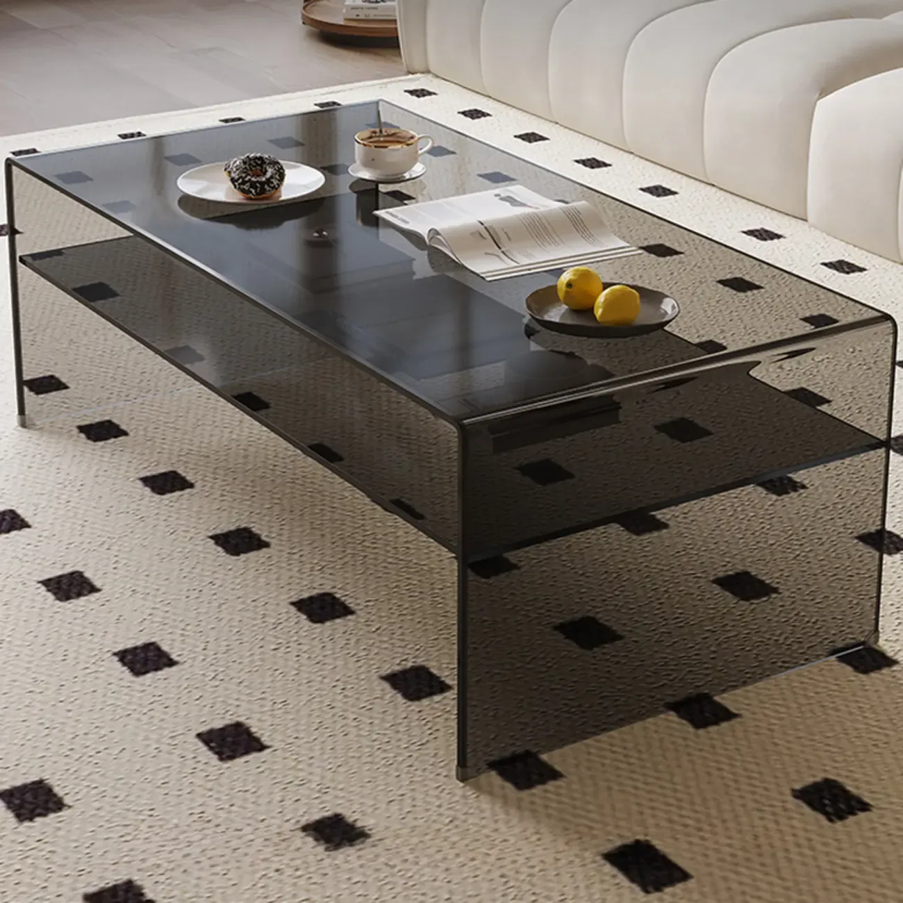 Modern Rectangular Black Coffee Table with Transparent Design