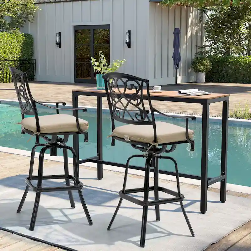 Pellebant Patio Aluminum Swivel Bar Stool with Sunbrella Cushion