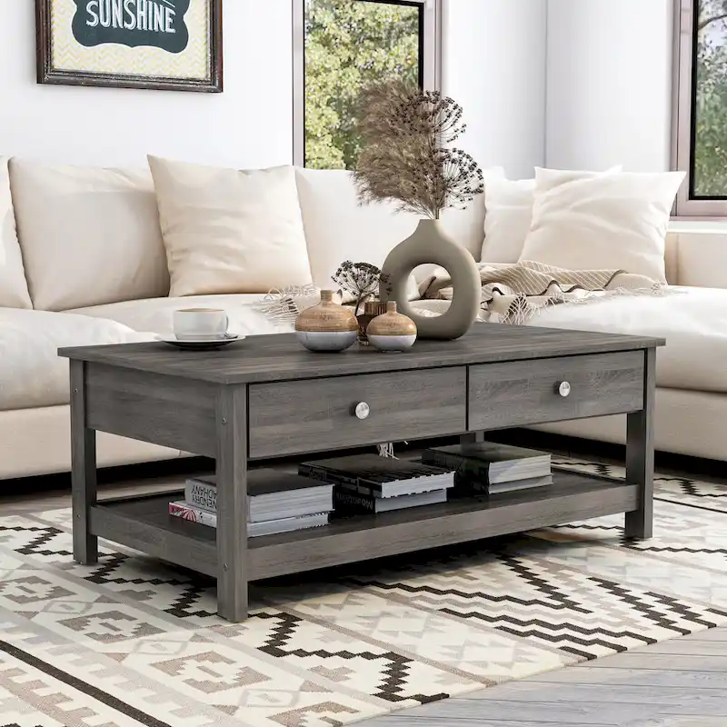 Aranda Rustic Grey 43-inch Wood 1-Shelf Coffee Table by Furniture of America
