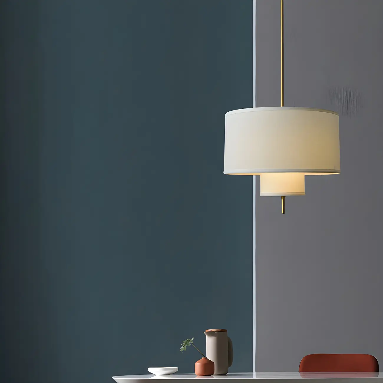 Modern Double Layer Fabric Drum Cylinder Chandelier Adjustable