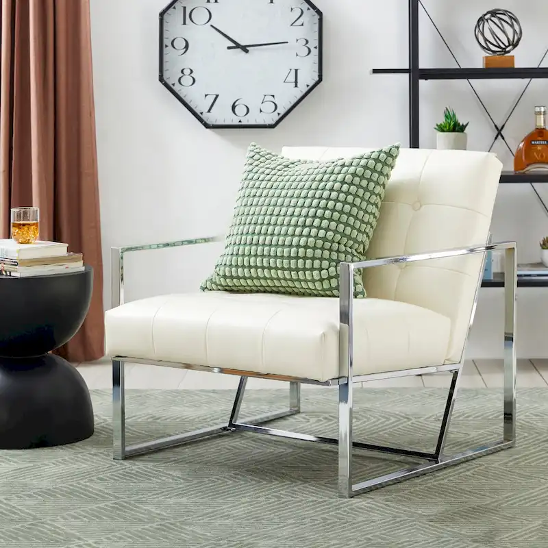 Glitzhome 29.50W Mid-Century PU Leather Tufted Accent Chair - 29.5W x 30.5H x 29.25D