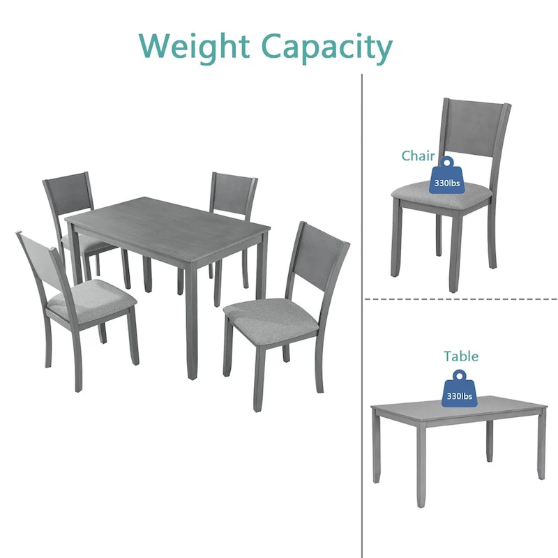 Modern 5-Piece Dining Set with Rectangular Counter Height Table & 4 Upholstered Chairs