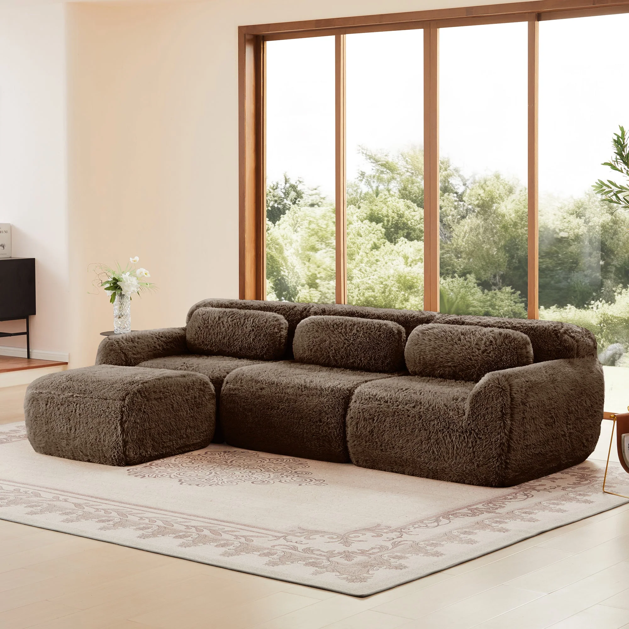 Soft And Fluffy Plush Boneless Modular Sofa with Ottoman