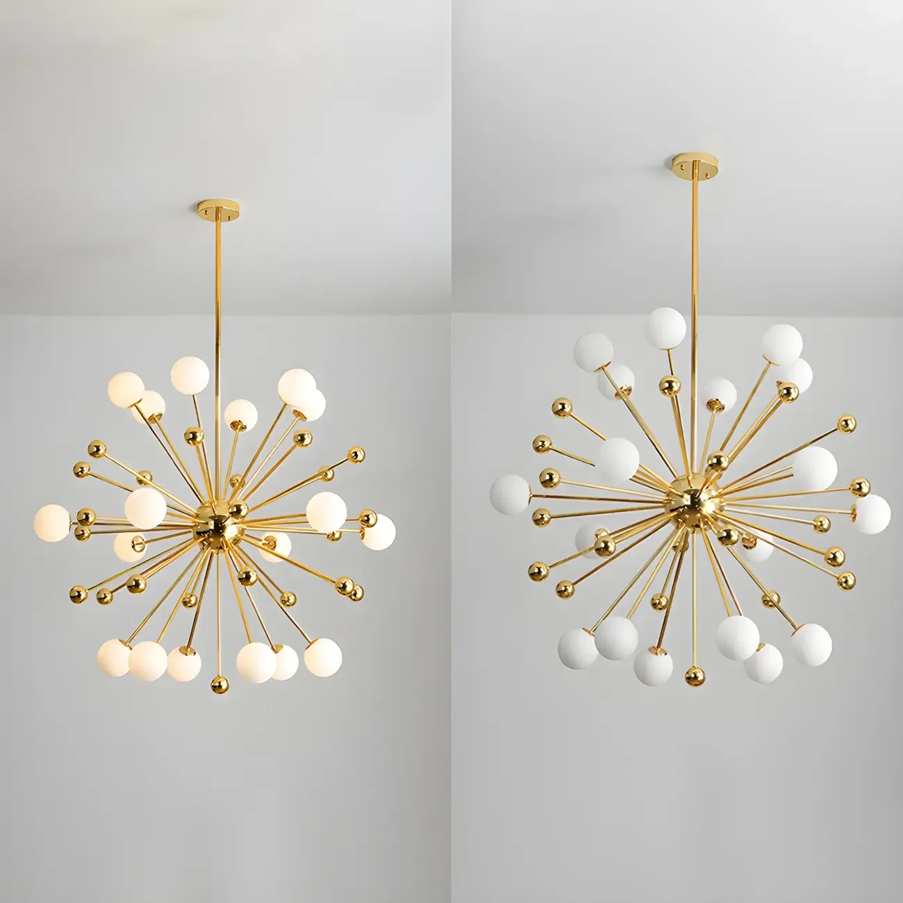 Modern Gold Sphere Sputnik Chandelier with White Glass Shade