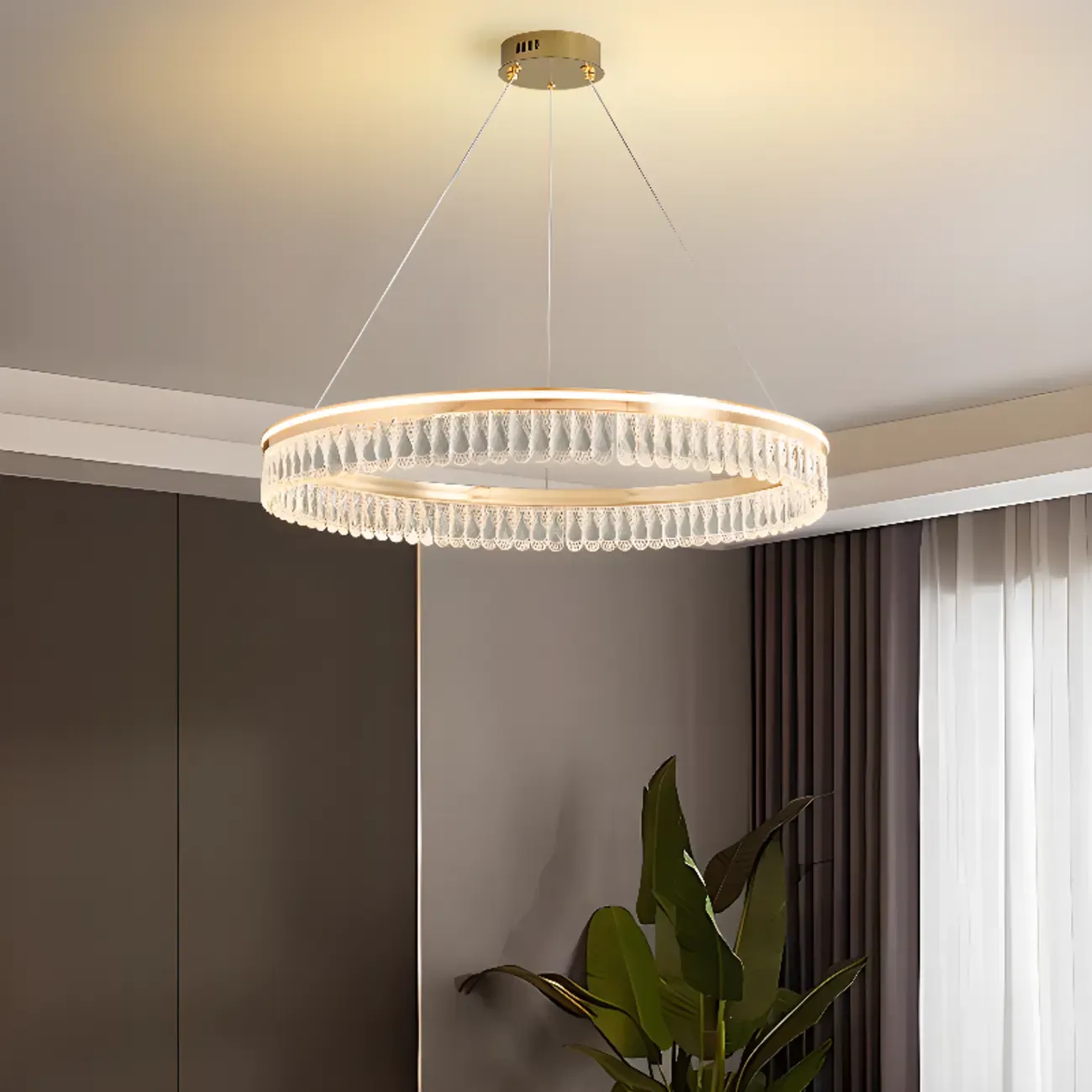 Dimmable Circle Gold Crystal Modern LED Chandeliers