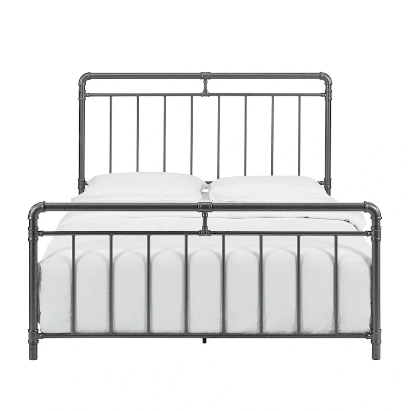Retro Charcoal Black Metal Bed
