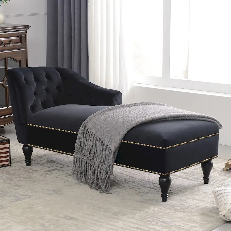 Button Tufted Velvet Chaise Lounge Chair