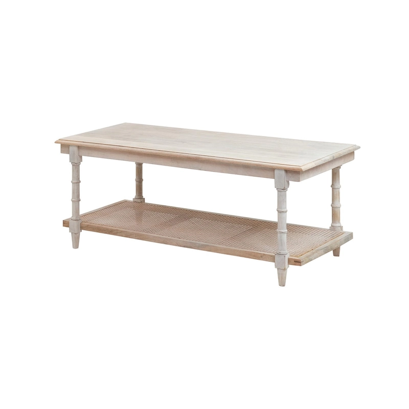 Carolina Living Chesterfield Wood & Cane Coffee Table - Whitewash
