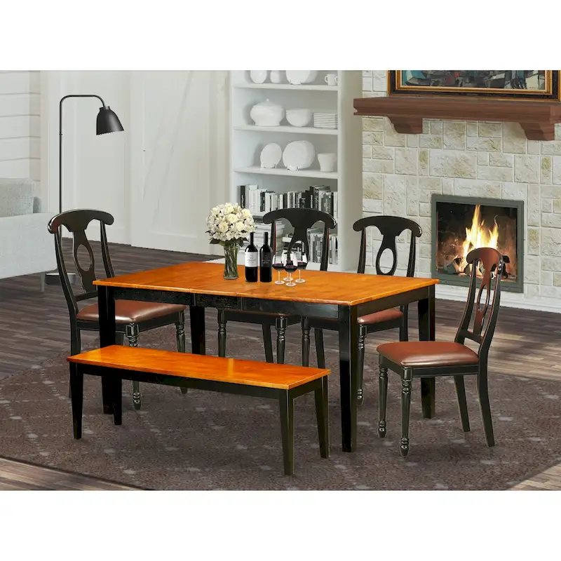East West Furniture Dining Set Contains a Rectangle Table and Dining Chairs with a Bench (Chair Seat Type Options)