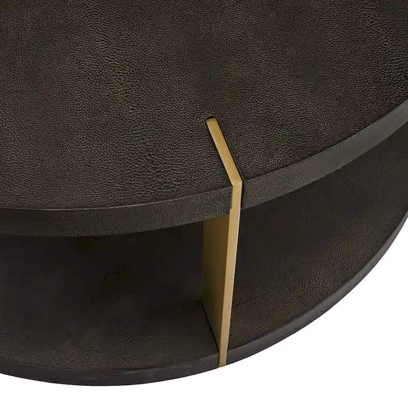Gold Metal Dark Brown Faux Shagreen Round Table