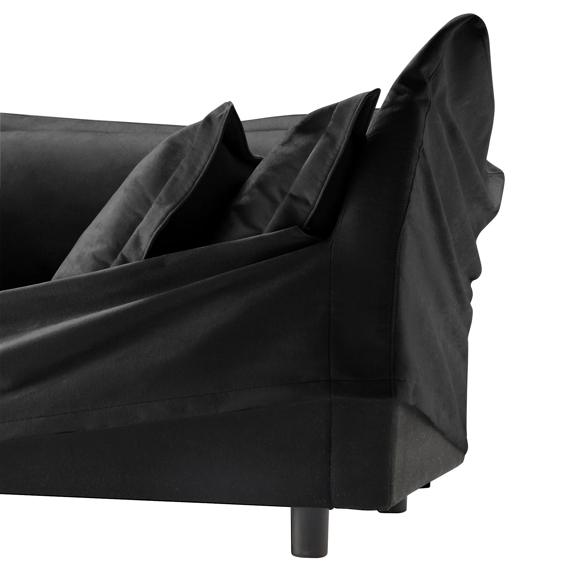 Walker Edison | Wide Deep Seat Slipcovered Black Loveseat Sofa with Ottoman