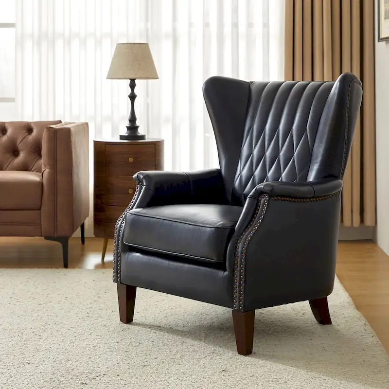 Xaver Traditional Genuine Leather Armchair With Solid Wood Legs by HULALA HOME