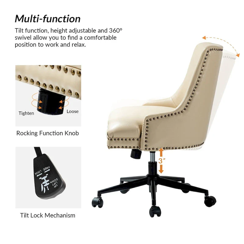Faux Leather Swivel Office Chair - Mid-Back with Nailhead Trim - 250 lbs Capacity