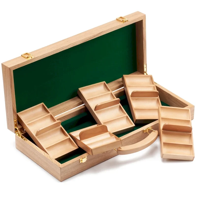 GSE 500pcs Casino Deluxe Wooden Poker Chip Case with 5 Wooden Chip Trays