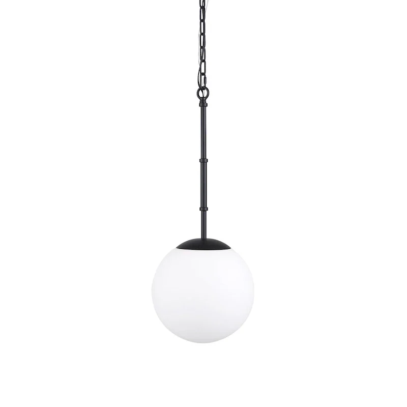 Edie Matte Black Metal w/ Frosted Glass Globe 1-Light Pendant - 12.0L x 12.0W x 54.0H