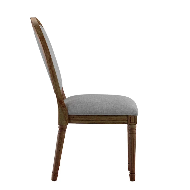 Round Linen and Wood Dining Chairs Set of 2, Artisan Style Upholstered Side Chairs