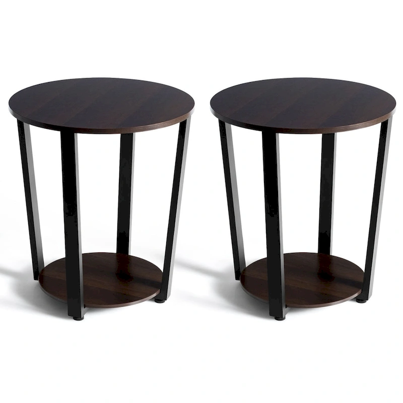 Costway Set of 2 Industrial End Table Sofa Side Table Nightstand Shelf