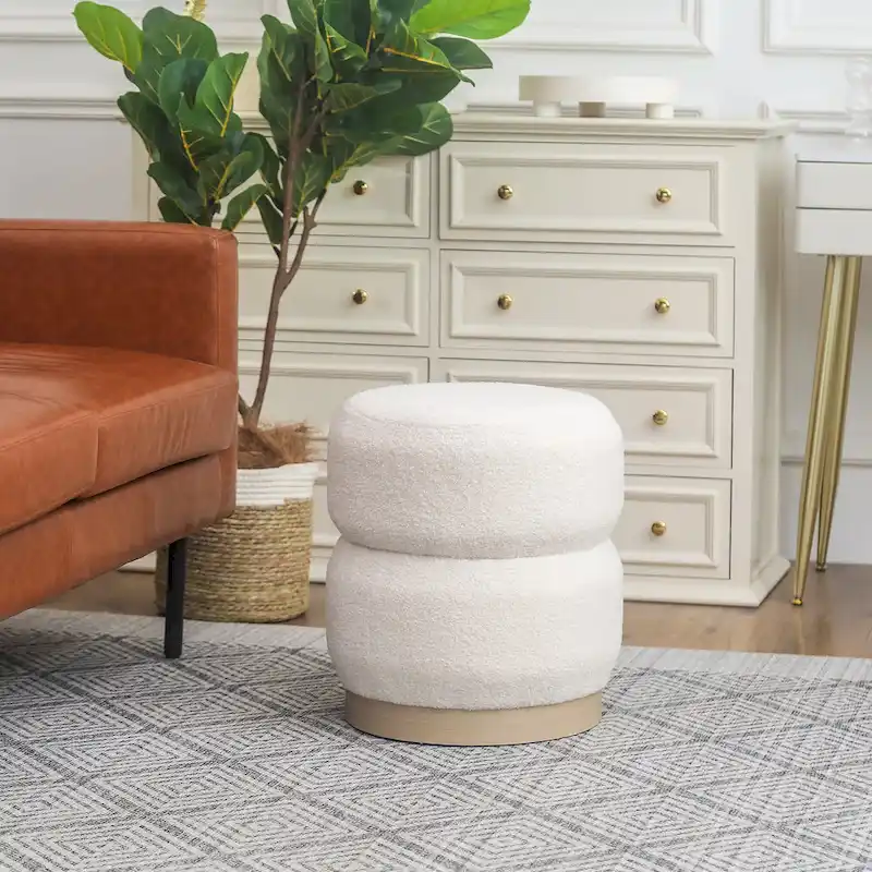 Adeco Teddy Round Upholstered Ottoman Stool