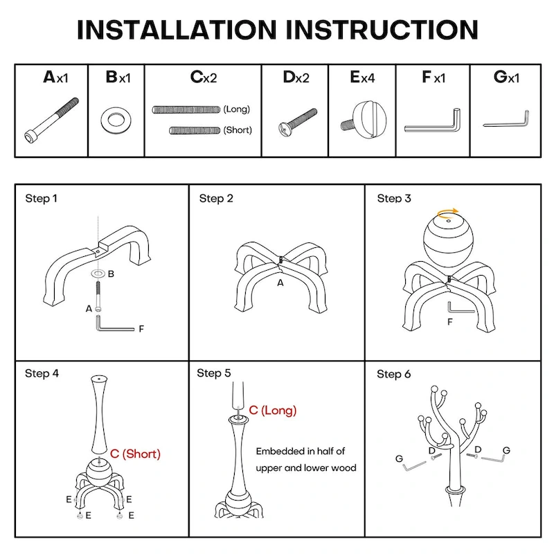 Tree-branch Rubberwood Freestanding Coat Rack with 8 Hooks - 24.5W x 70.87H