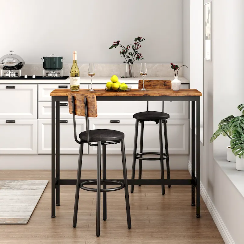 3-Piece Bistro Set, Dining Table and Upholstered Stools w/ Backrest