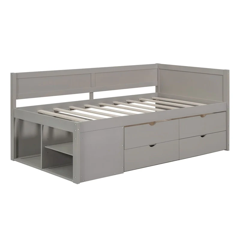 Twin Size Daybed with Drawers and Shelves