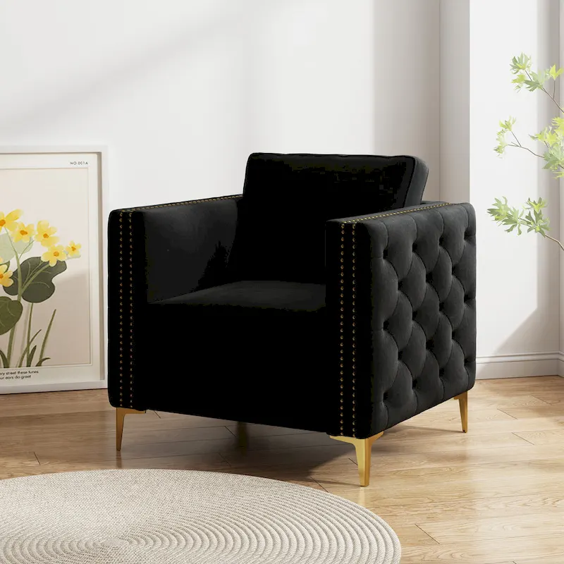 Accent Chair for Living Room Upholstered Arm Chair with Metal Legs Velvet
