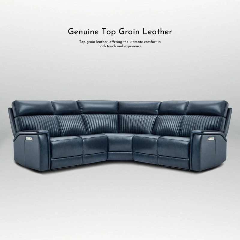 Genuine Leather Power Recliner Sectional with Power Ajustable Headrest and Lumbar, Zero Gravity, 2StationaryArmlesschairs