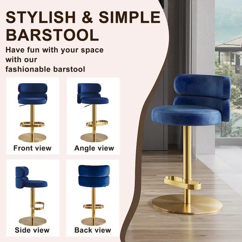Velvet Counter Bar stool with Height Adjustable and Swivel