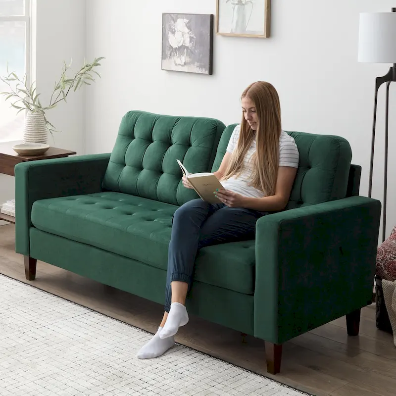 Brookside Brynn 76-in. Square-arm Faux Leather/Velvet/Fabric Sofa