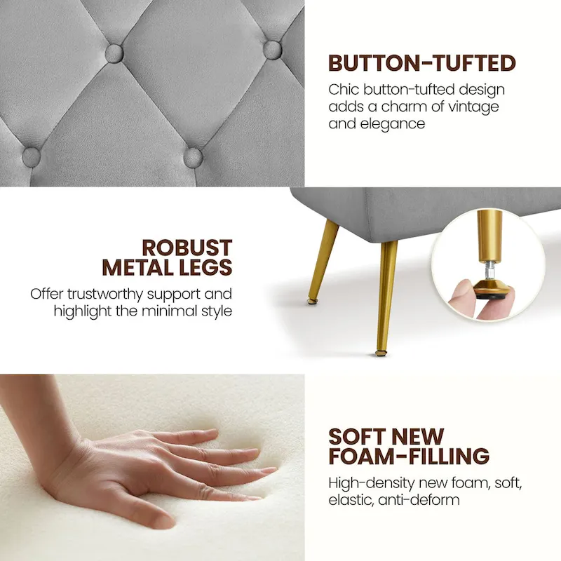 Yaheetech Upholstered Footstool Velvet Ottoman Button-Tufted Table Bench - 45 16 17